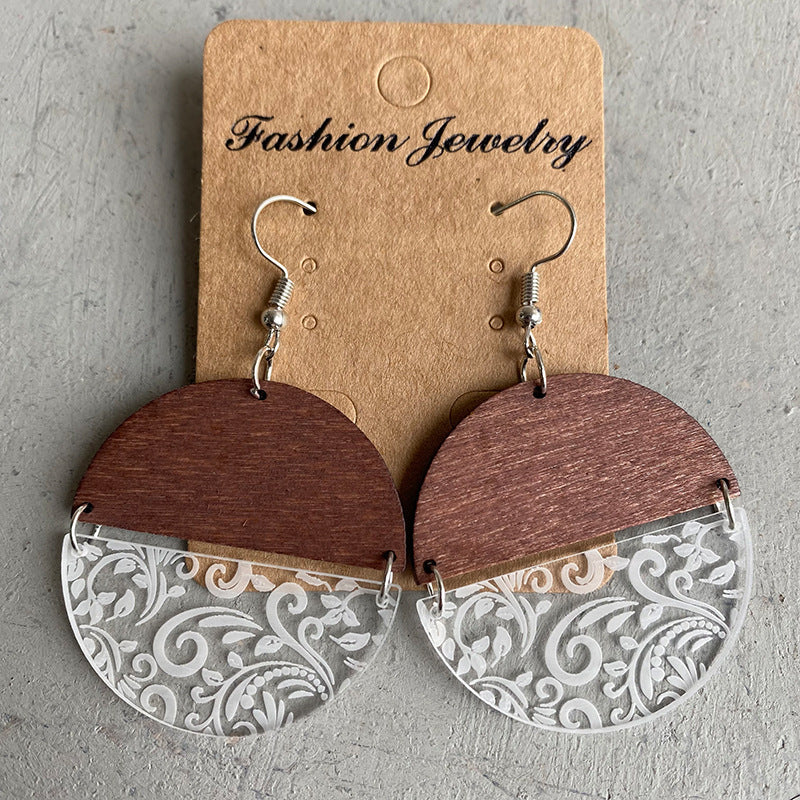 Wood Acrylic Lace laser Earrings