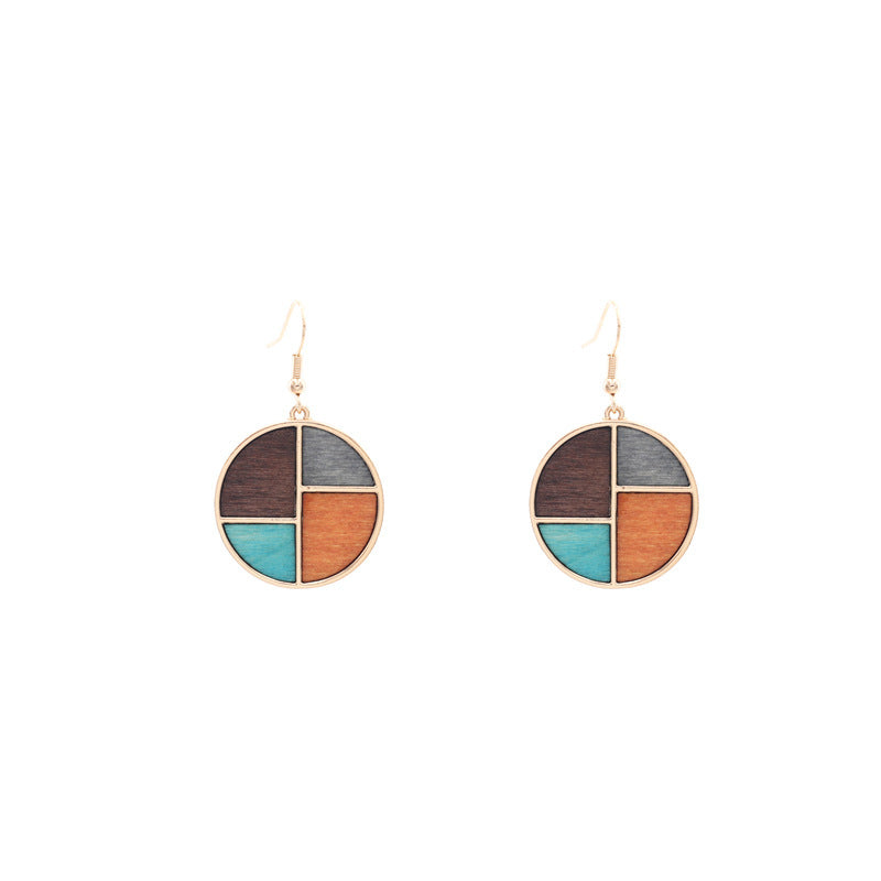 African Wood Earrings Circle Geometric