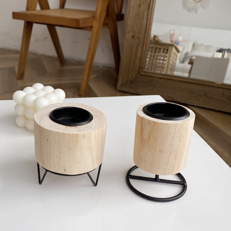 Retro Wooden n Iron Candle Holder