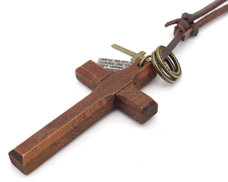 Natural Wood Cross Leather Cord