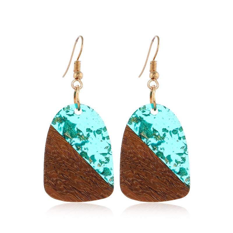 Vintage resin wood earrings blue spark