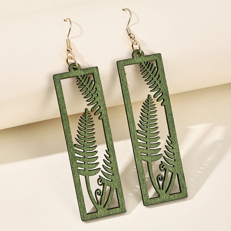 Wood Rectangular leaf Earrings