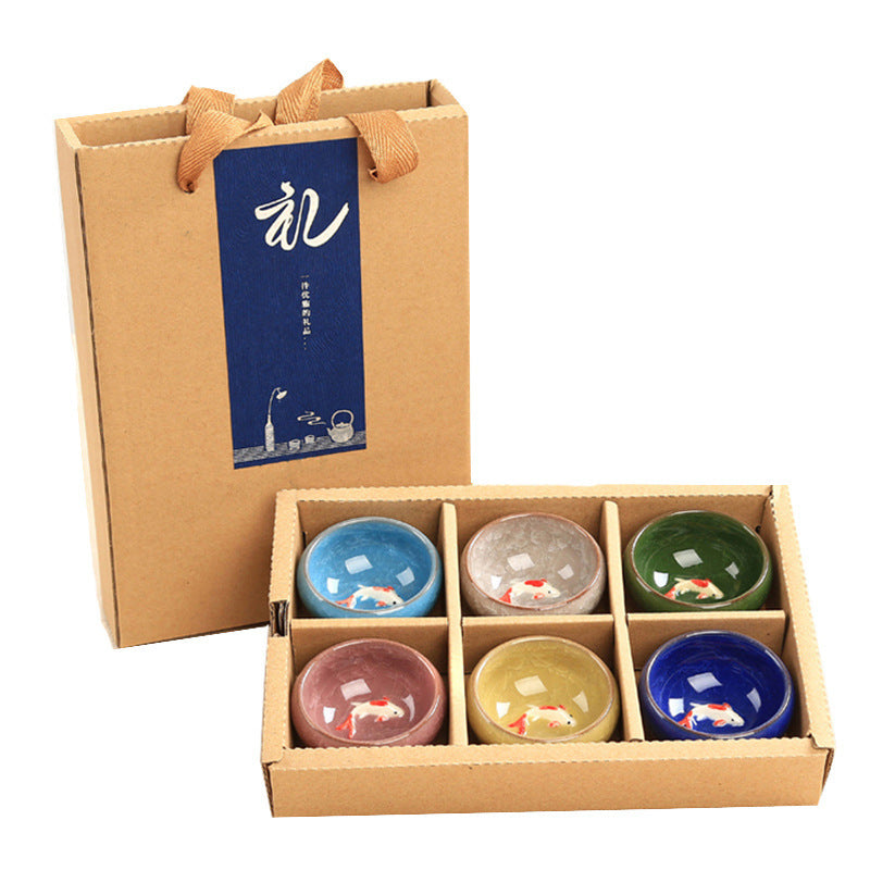 Mix Colour Ice Cracked Fish Cup Kung Fu Tea Set