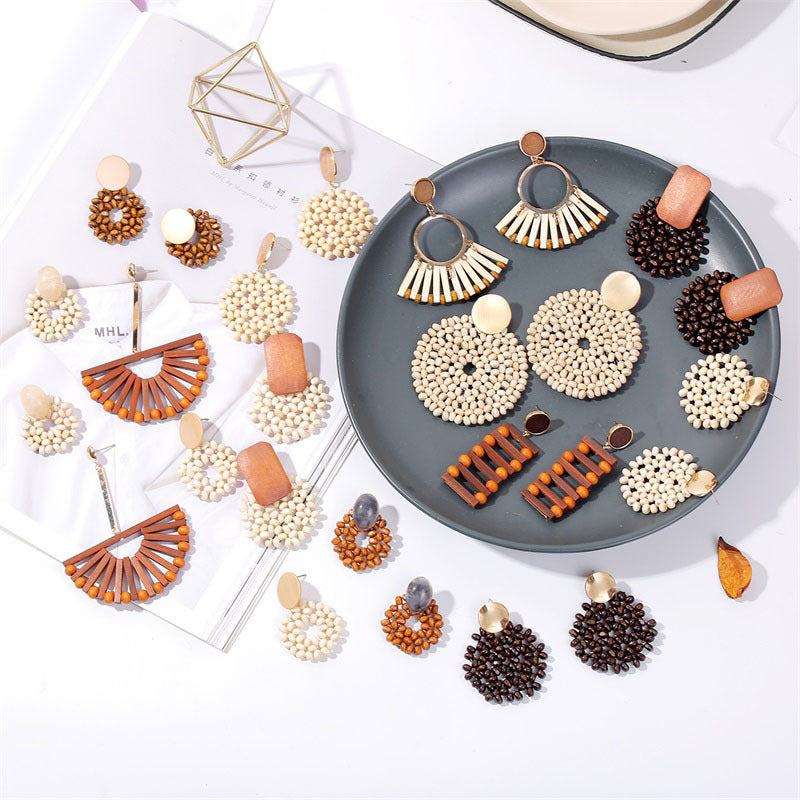 Acetate Board Wood Combination Earrings
