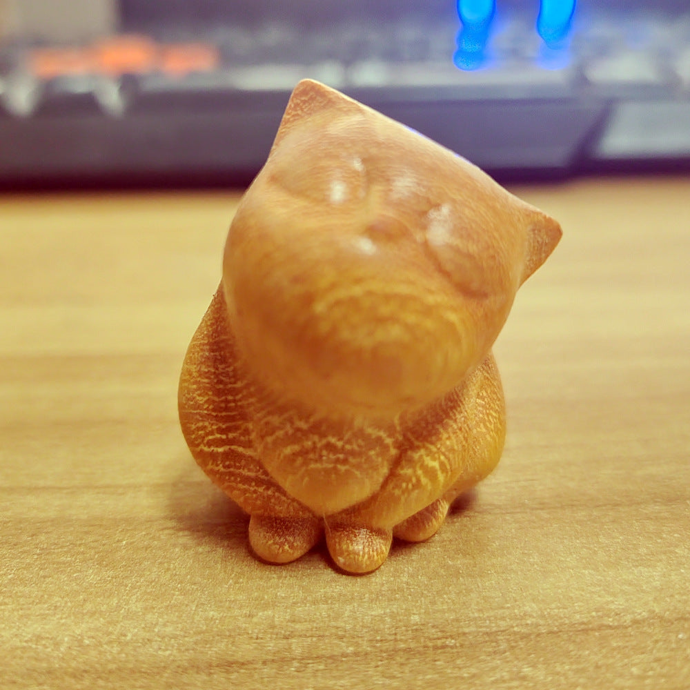 Solid Wood Carving Cute Cat Ornaments