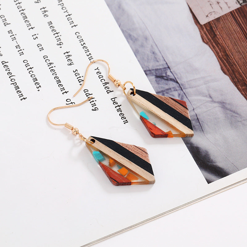 Vintage resin wood earrings strip colour
