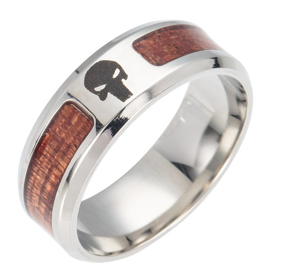 Stainless Skull Wood Ring
