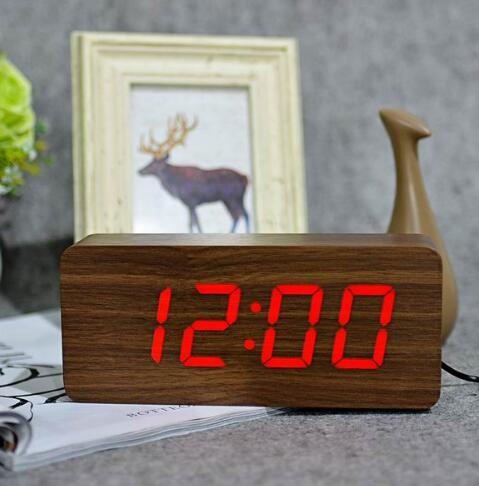 Wooden digital alarm clock