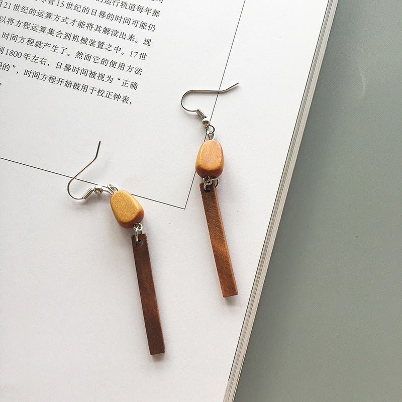 Retro Long Strip Geometric Wood Earrings