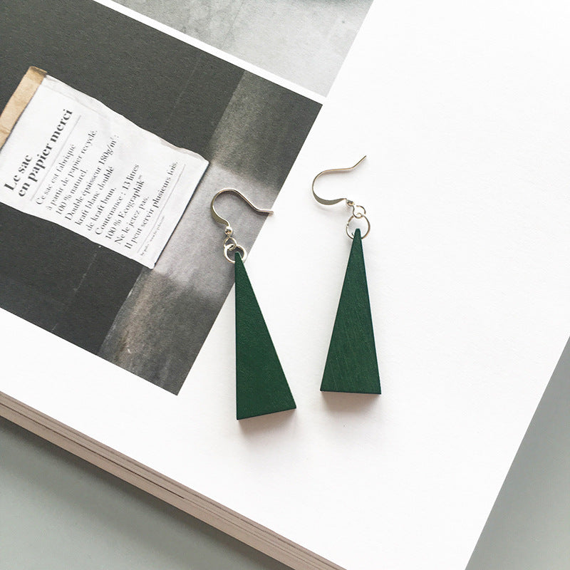 Retro Green Tri Geometric Wood Earrings