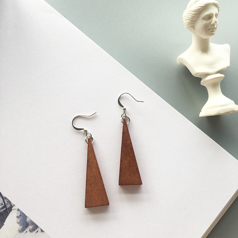 Retro Tri Geometric Wood Earrings
