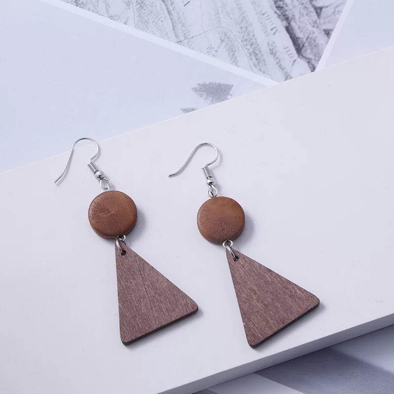 Retro Triangular Geometric Wood Earrings