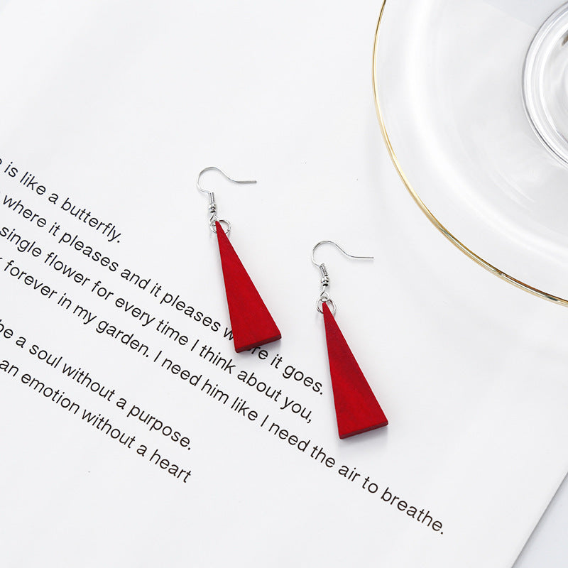 Retro Red Tri Geometric Wood Earrings