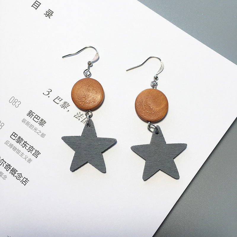 Retro Grey Geometric Wood Earrings