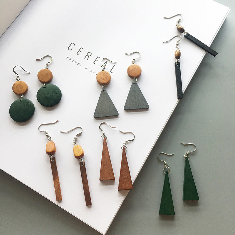 Retro Hit Colour Geometric Wood Earrings