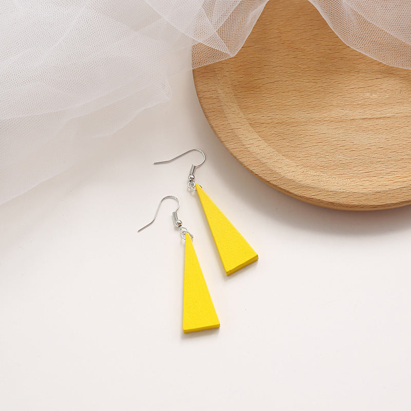 Retro Yellow Colour Geometric Wood Earrings