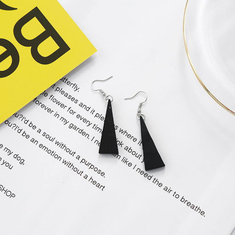 Retro Black Tri Geometric Wood Earrings