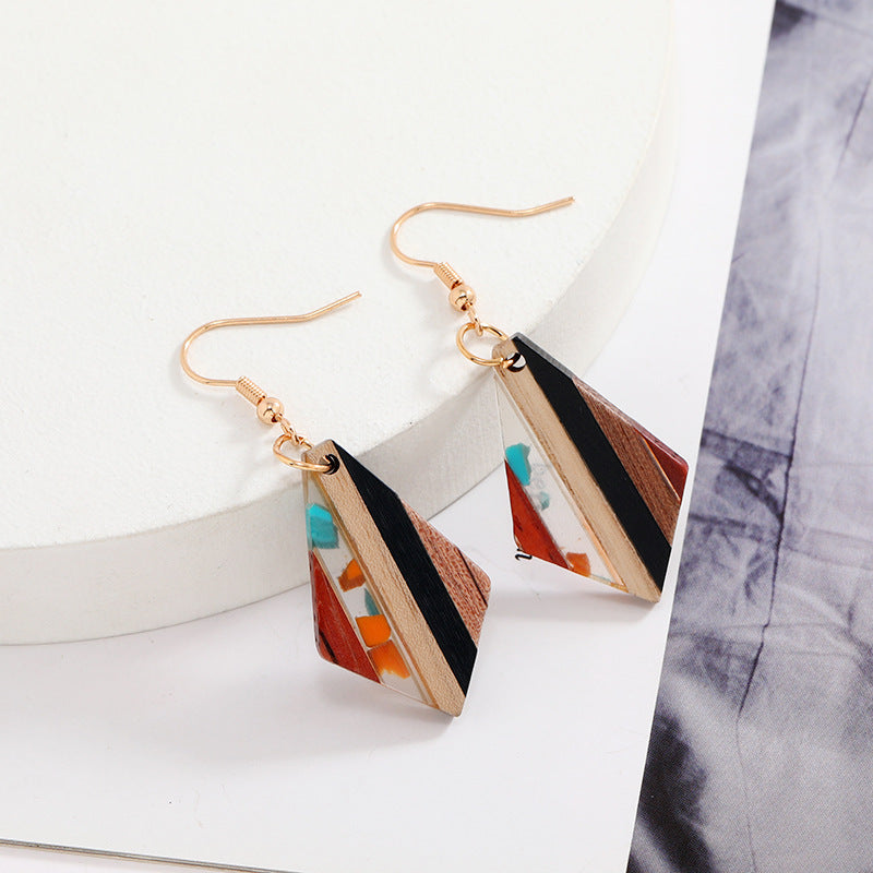 Color Wood Resin Patch Earrings