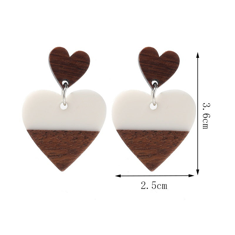 Heart-shaped Wood Acrylic Earrings