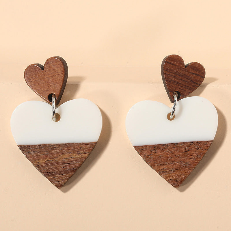 Heart-shaped Wood Acrylic Earrings