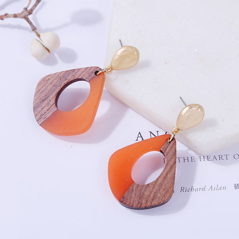 Orange Acrylic earrings wood resin geometric earrings