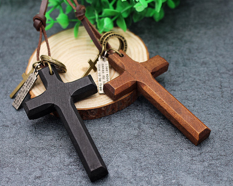 Natural Wood Cross Leather Cord