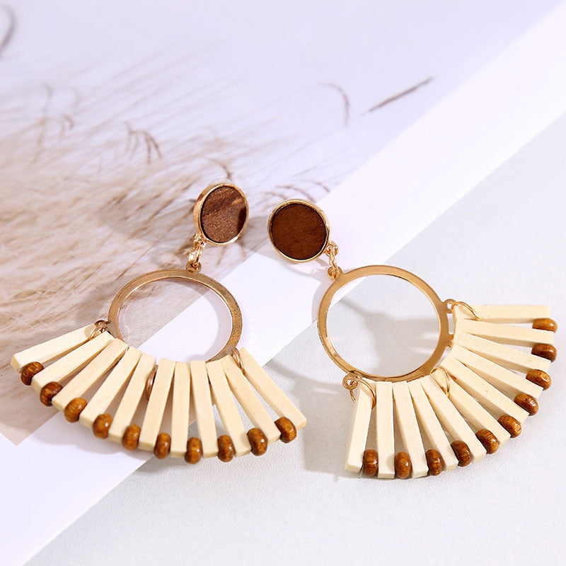 Acetate Board Wood Combination Earrings