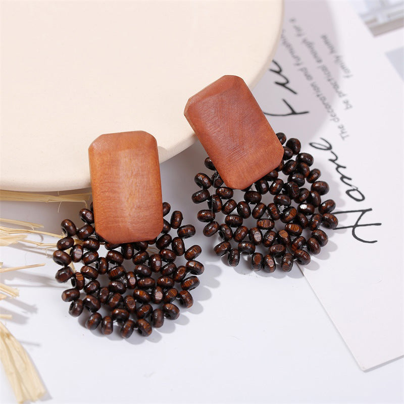 Acetate Board Wood Combination Earrings