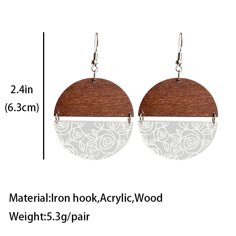 Wood Acrylic Rose Flower Earrings