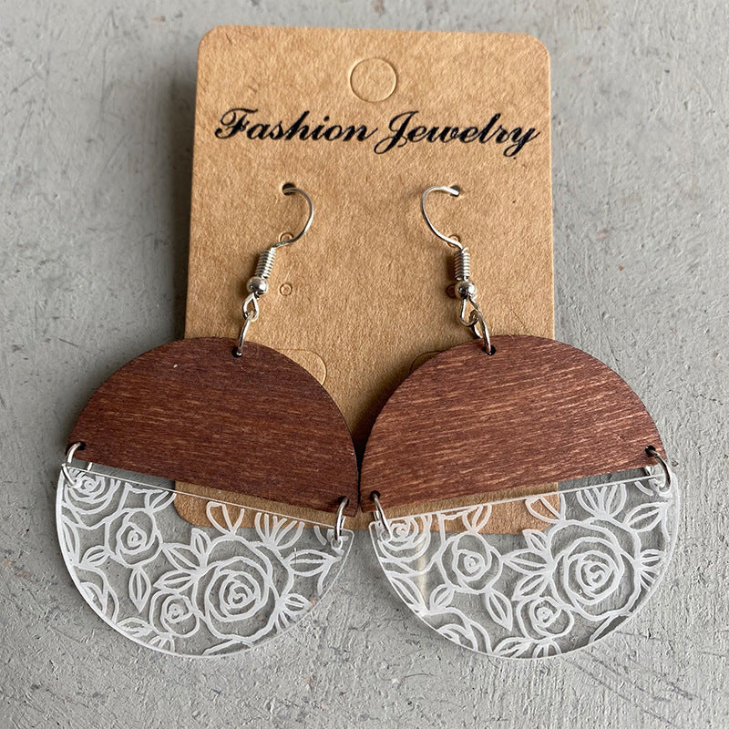 Wood Acrylic Rose Flower Earrings