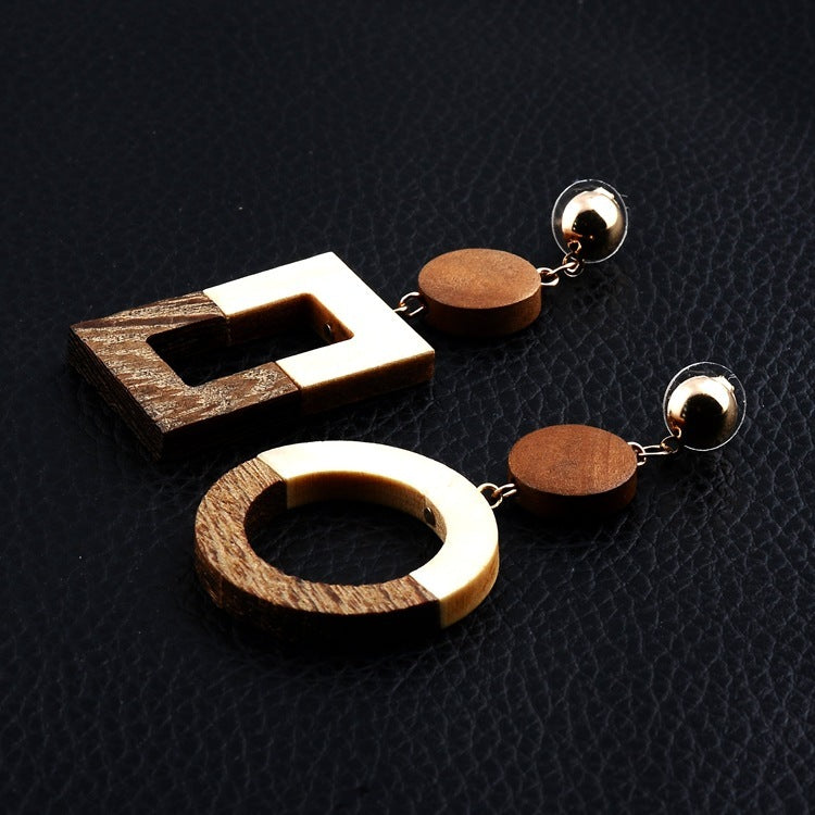 Hollow Geometric wooden earrings
