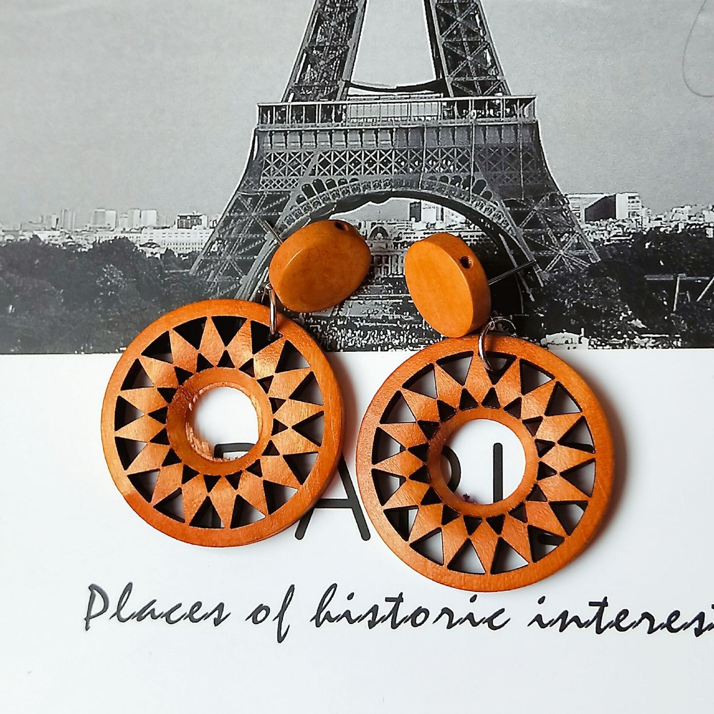 Coffee Colour Retro Wood Earrings