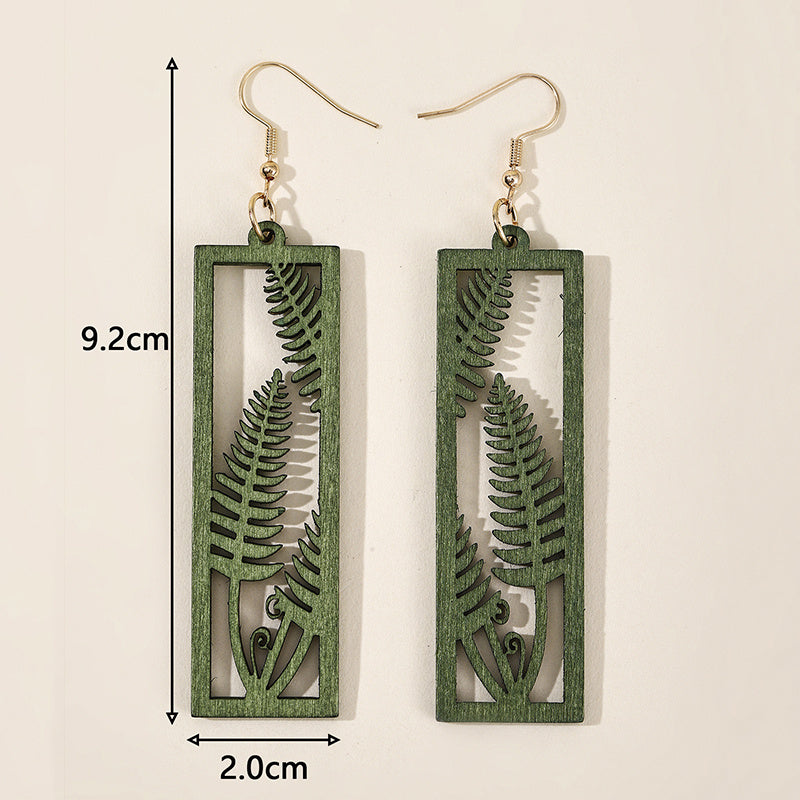 Wood Rectangular leaf Earrings