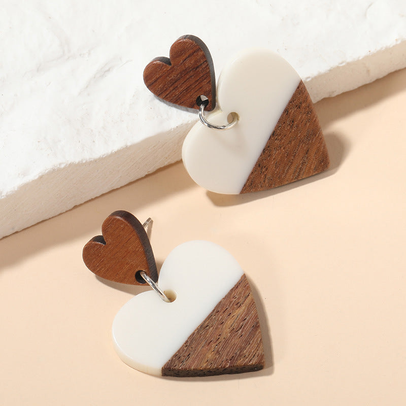 Heart-shaped Wood Acrylic Earrings