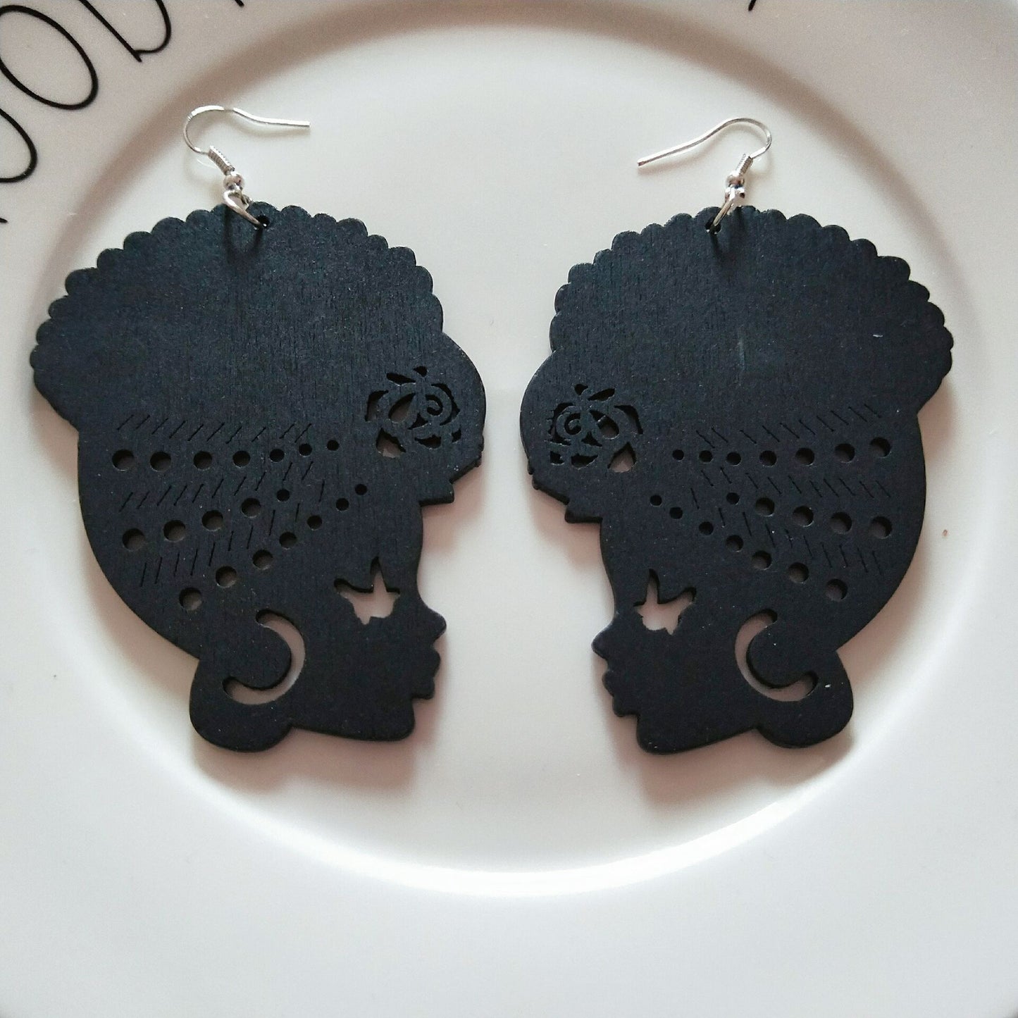 woman icon wood earrings