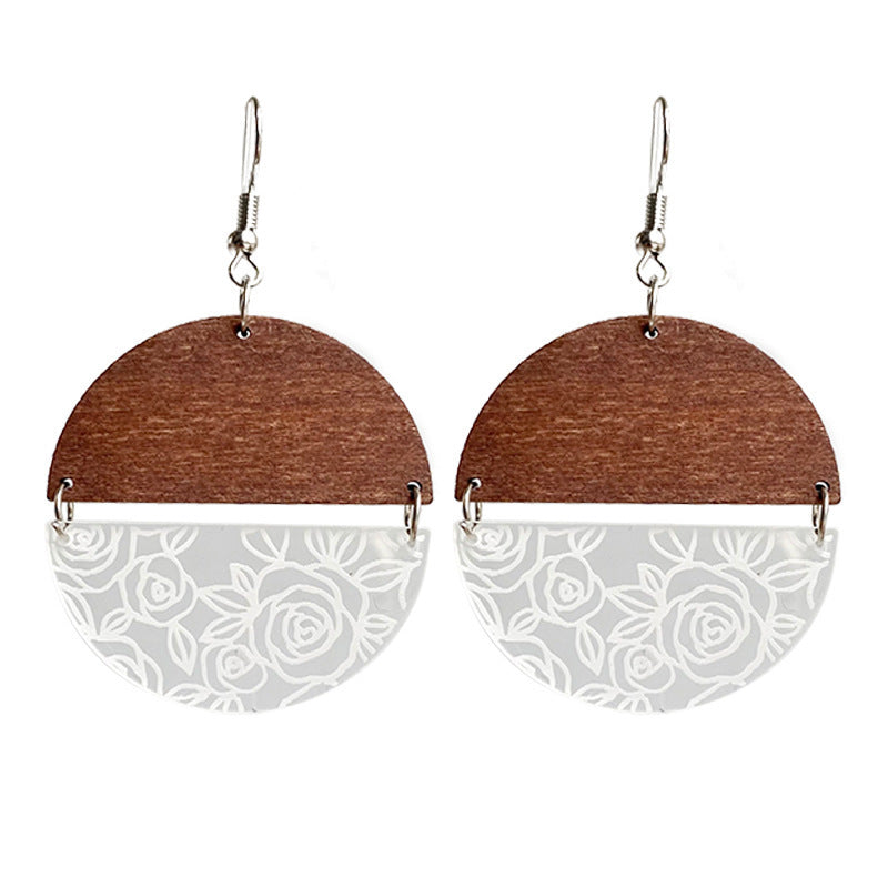 Wood Acrylic Rose Flower Earrings