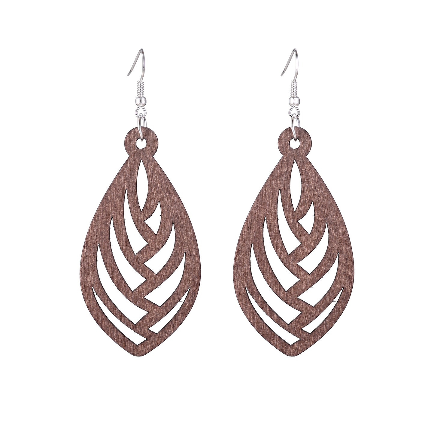 Stylish Hollow Wood Earrings Silver-Plated Ear Studs