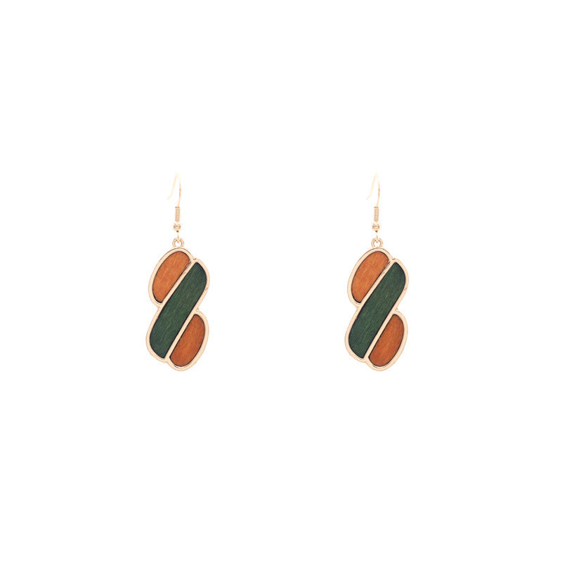 African Wood Earrings S Shaped Geometric