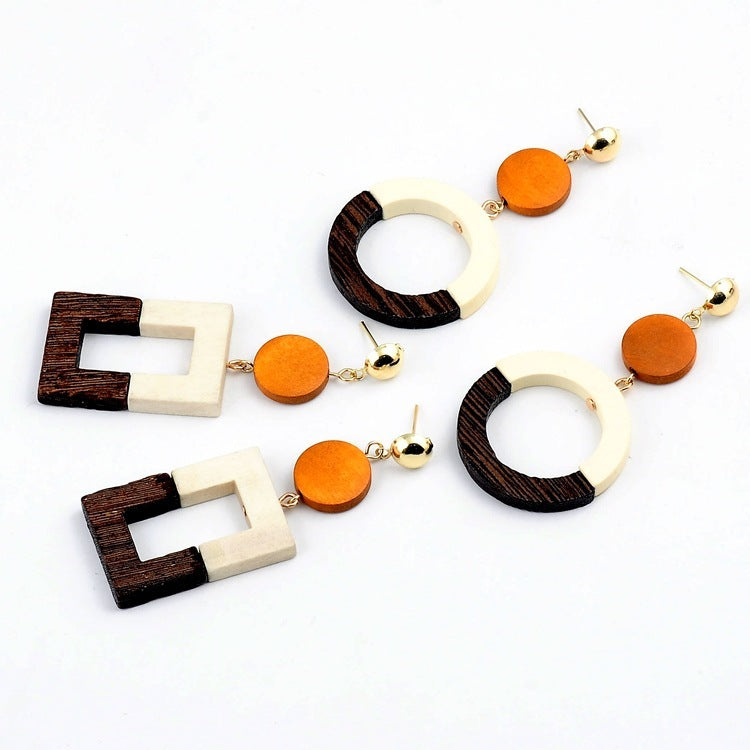 Hollow Geometric wooden earrings