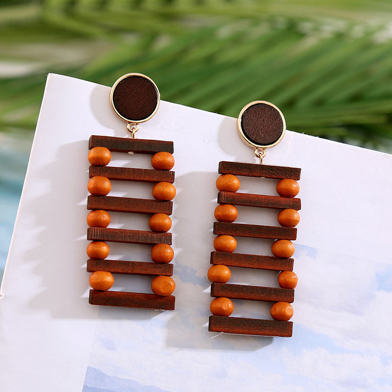 Acetate Board Wood Combination Earrings