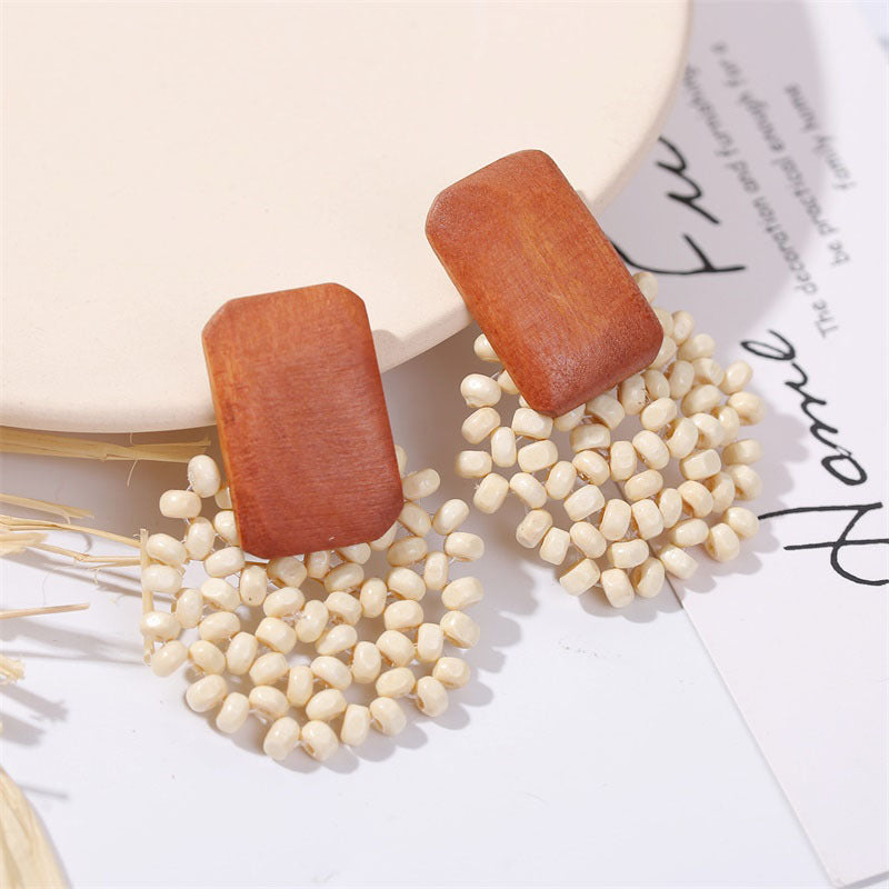 Acetate Board Wood Combination Earrings