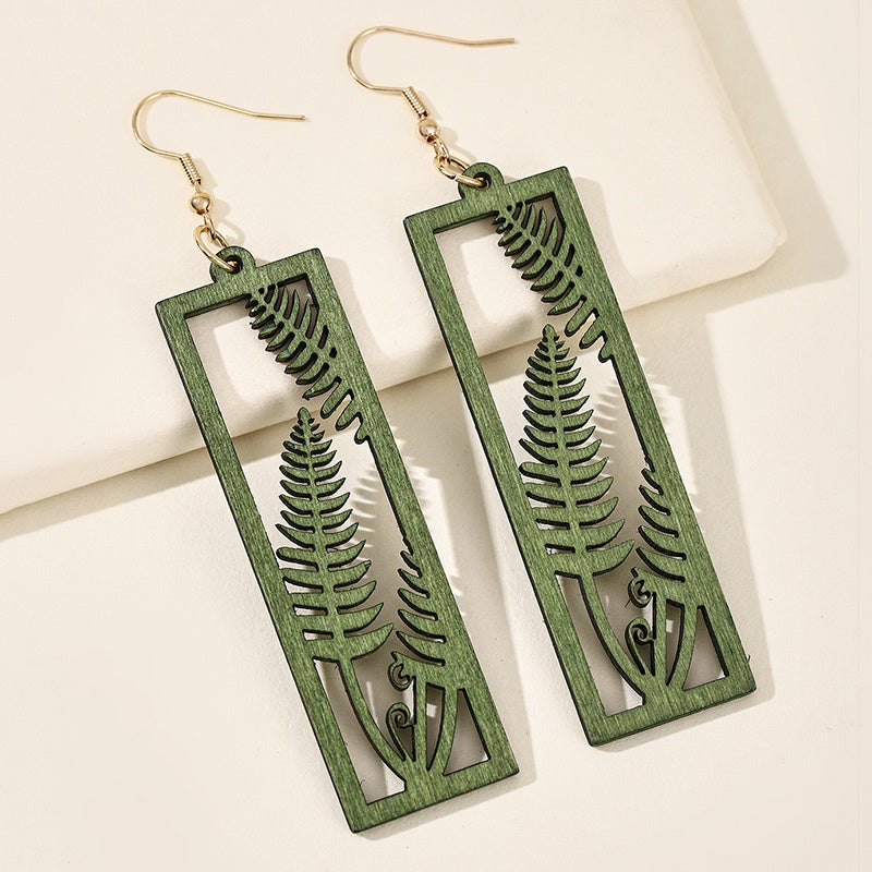 Wood Rectangular leaf Earrings