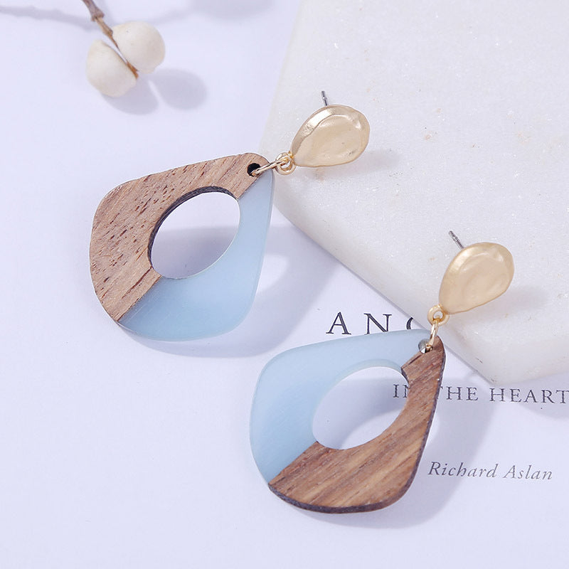 Blue Acrylic earrings wood resin geometric earrings