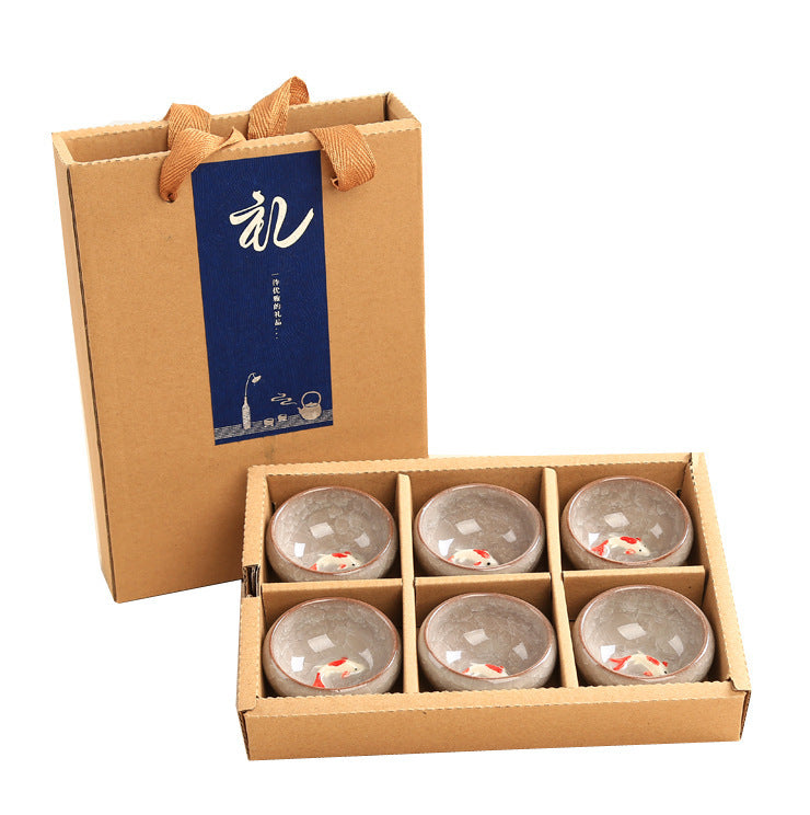 Light pink Ice Cracked Fish Cup Kung Fu Tea Set