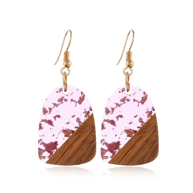 Vintage resin wood earrings pink spark