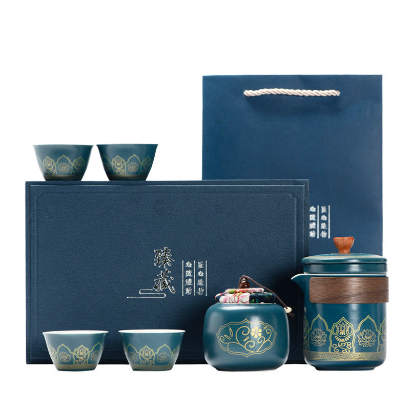 Chinese Ceramic Tea Set Suit One Pot Four Cups Gift Box