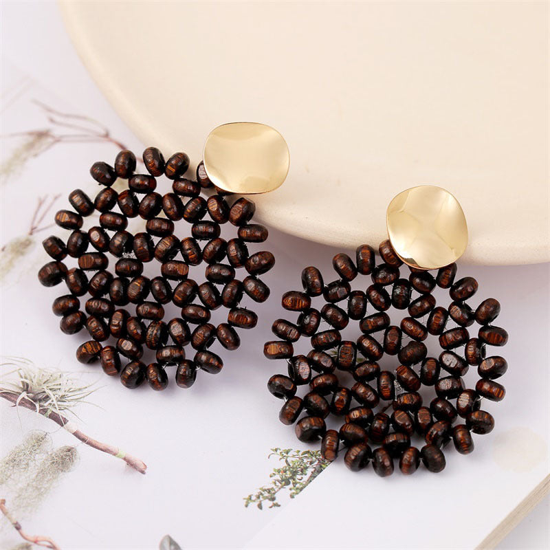 Acetate Board Wood Combination Earrings