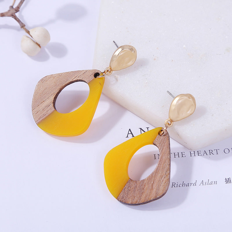 Yellow Acrylic earrings wood resin geometric earrings
