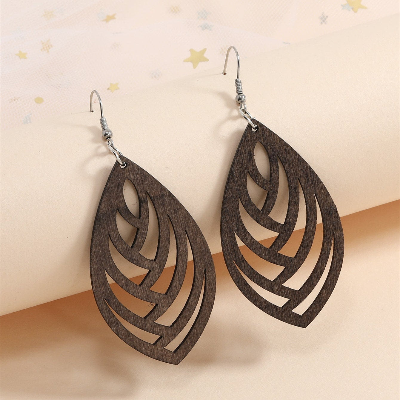 Stylish Hollow Wood Earrings Silver-Plated Ear Studs