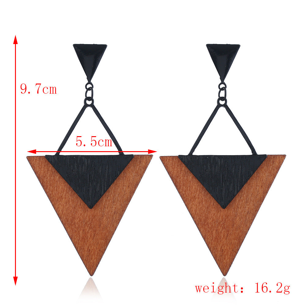 Triangle Vintage Alloy Wooden Earrings